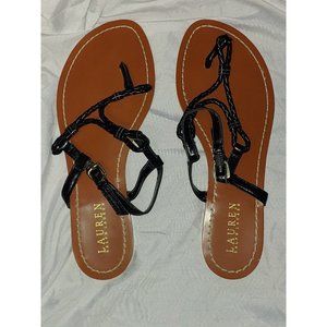 Ralph Lauren black leather braided thong sandals Size 9.5 B